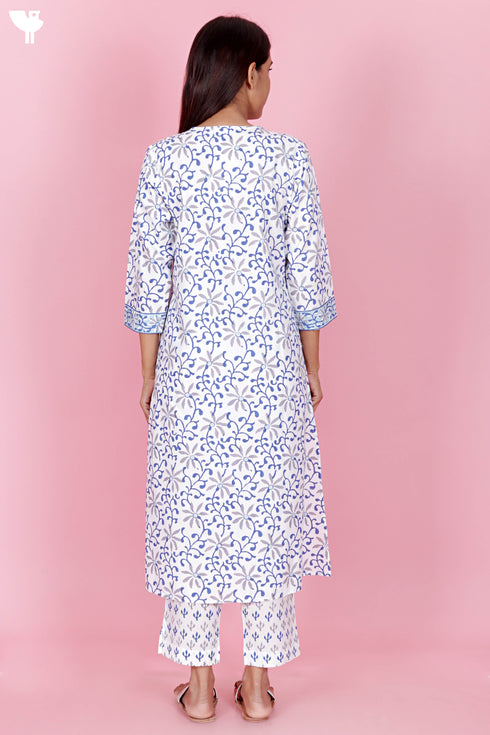 Bizzy Lizzy Kurta And Pant Set With Kota Dupatta In Block Print